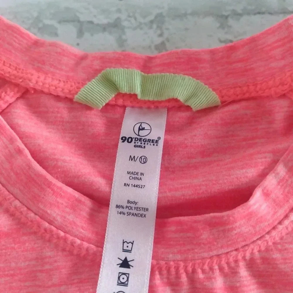 90 Degree by Reflex Top Girls M 10 Heathered Pink Neon Buttery Soft Thumb Holes